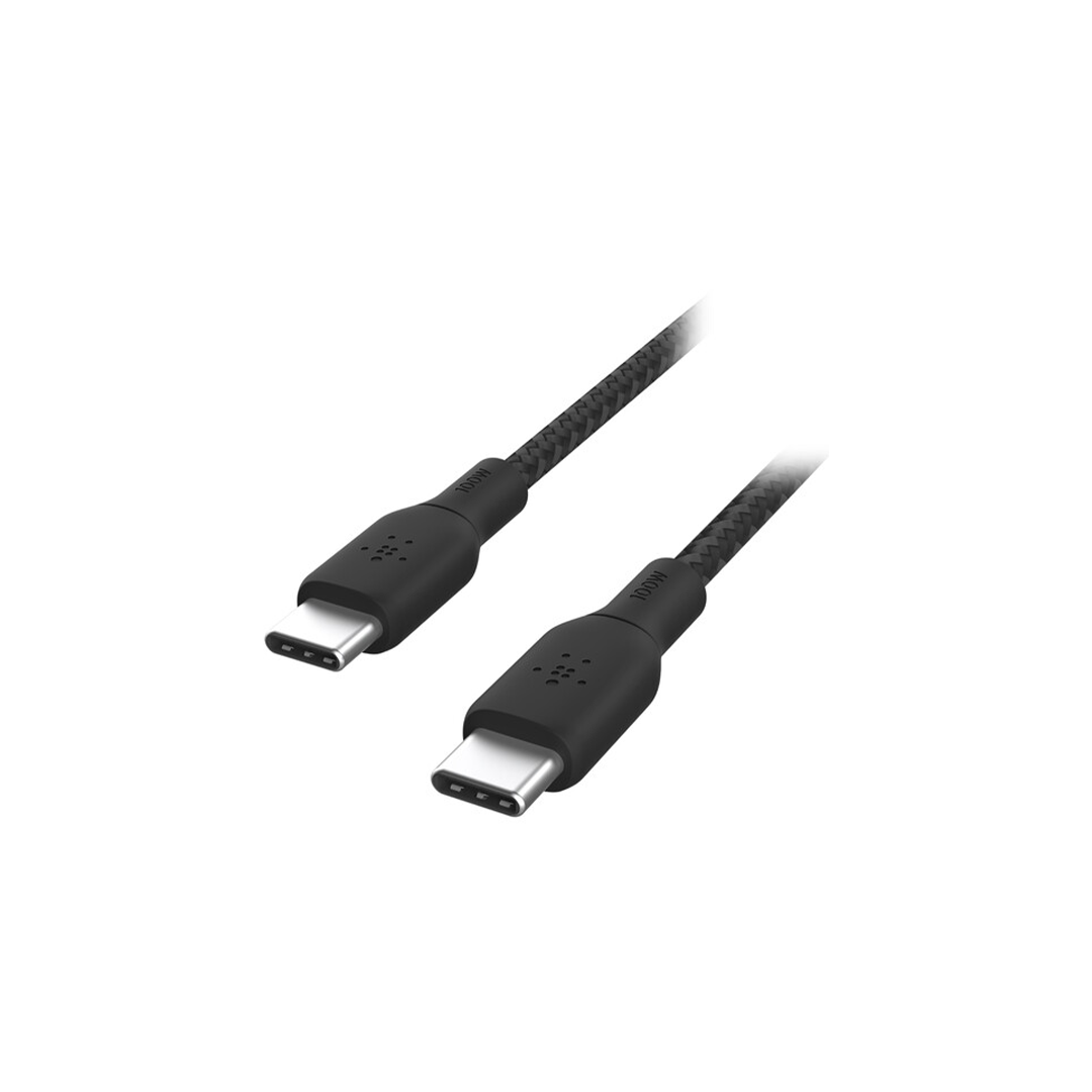 كابل بلكين USB-C إلى USB-C مجدول 100 واط 3 متر - أسود  كابل بلكين USB-C إلى USB-C مجدول 100 واط 3 متر - أسود